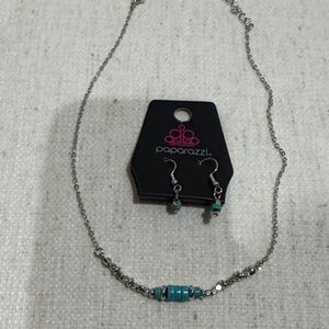 paparazzi Silver Necklace and Earrings with Turquoise Accent Beads